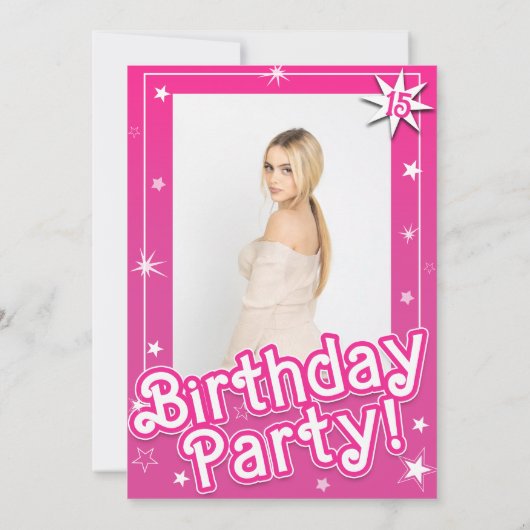  roze Sparkle Stars Verjaardagsfeestfoto Kaart (Achterkant)