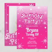  roze Sparkle Stars Verjaardagsfeestfoto Kaart (Voorkant / Achterkant)