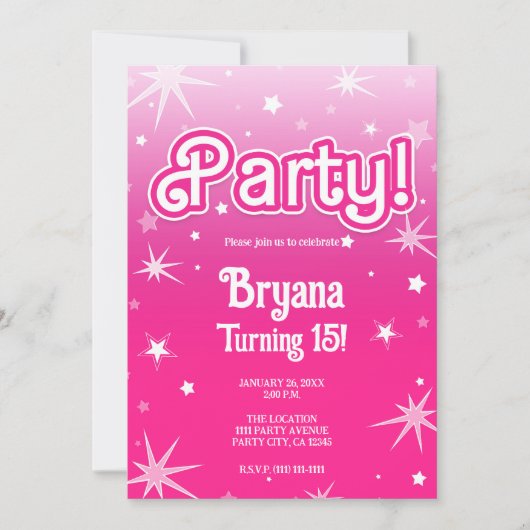 roze sparkle sterren party foto kaart (Voorkant)