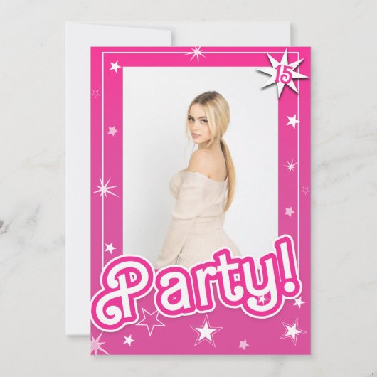  roze sparkle sterren party foto kaart (Achterkant)