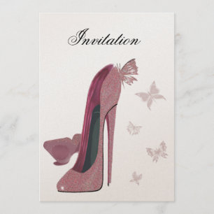 Roze Sparkle Stiletto en Butterfly's Invitation Kaart