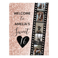 Roze Sparkle Sweet 16 Birthday Welcome Photo Sign
