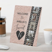Roze Sparkle Sweet 16 Birthday Welkomstfoto Reclamebord Met Voetstuk (Insitu)