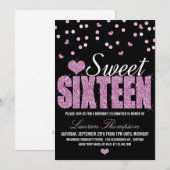 Roze Sparkle Sweet 16 Party-uitnodigingen Kaart (Voorkant / Achterkant)
