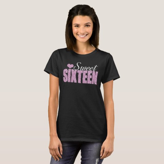 Roze Sparkle Sweet 16 T-shirt (Voorkant volledig)