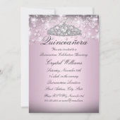 Roze Sparkle Tiara & Hearts Quinceanera Invite Kaart (Voorkant)