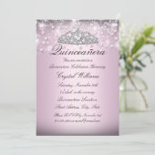 Roze Sparkle Tiara & Hearts Quinceanera Invite Kaart (Staand voorkant)