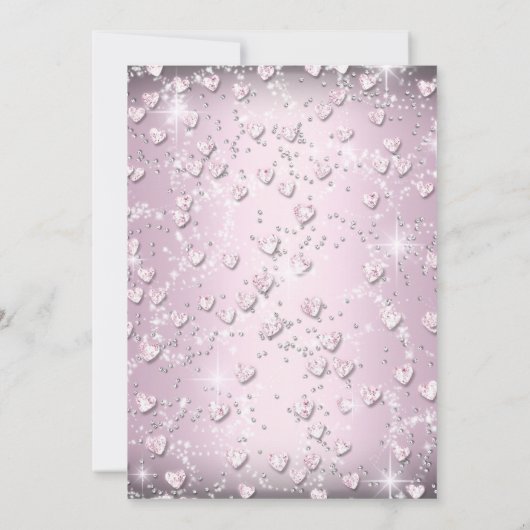 Roze Sparkle Tiara & Hearts Quinceanera Invite Kaart (Achterkant)