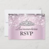 Roze Sparkle Tiara & Hearts Quinceanera RSVP (Voorkant)