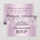 Roze Sparkle Tiara & Hearts Quinceanera RSVP (Voorkant / Achterkant)
