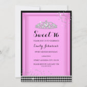 Roze Sparkle Tiara Sweet 16 Birthday Invitation Kaart (Voorkant)
