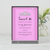 Roze Sparkle Tiara Sweet 16 Birthday Invitation Kaart (Staand voorkant)