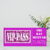 Roze sparkle VIP Bat Mitzvah Kaart (Staand voorkant)