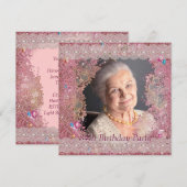 Roze Sparkle Vrouwen Roze Foto 84ste Verjaardagsfe Kaart (Voorkant / Achterkant)