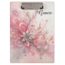 Roze Sparkle Zilveren Glitter Bloem Gepersonalisee