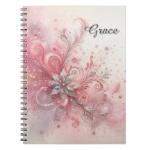 Roze Sparkle Zilveren Glitter Bloem Gepersonalisee