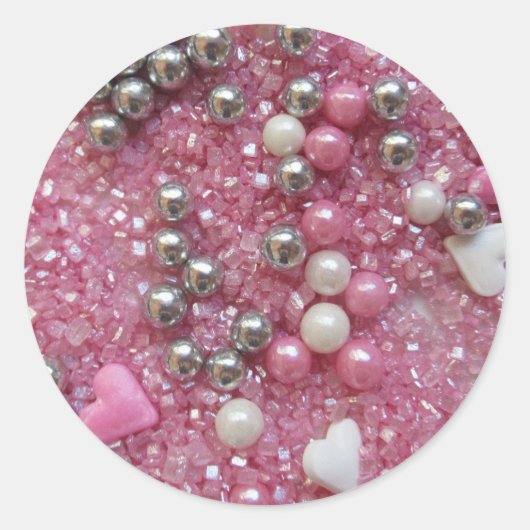 Roze Sparkles and Love Hearts Ronde Sticker (Voorkant)