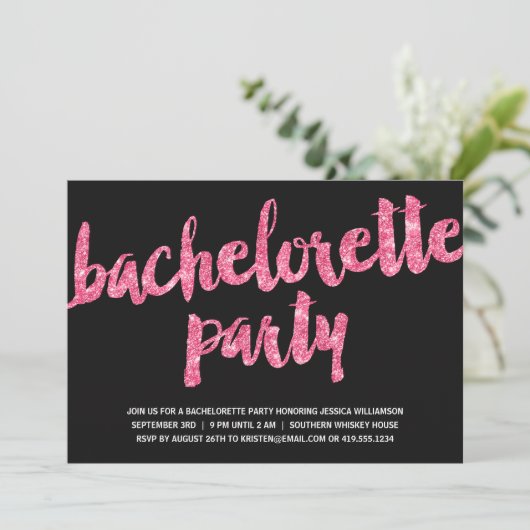 Roze Sparkles | Glitter Kijk Bachelorette Party Kaart (Staand voorkant)