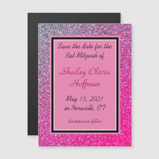 Roze Sparkles Magnetic Save the Date Card (Voorkant / Achterkant)