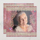 Roze Sparkles Vrouwen Foto 80ste Verjaardagsfeest Kaart (Voorkant / Achterkant)