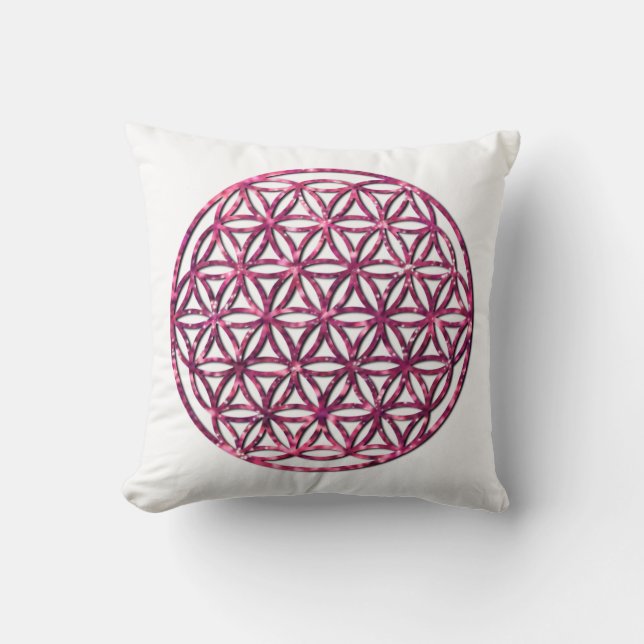 Roze Sparkling Flower of Life afbeelding Kussen (Voorkant)