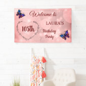Roze Sparkly Butterfly op maat 105th Birthday Spandoek (Insitu)