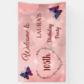 Roze Sparkly Butterfly op maat 105th Birthday Spandoek (Verticaal)