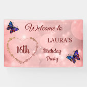 Roze Sparkly Butterfly op maat 16th Birthday Spandoek (Horizontaal)