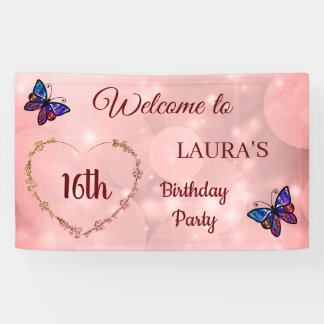 Roze Sparkly Butterfly op maat 16th Birthday Spandoek
