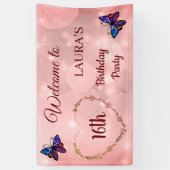 Roze Sparkly Butterfly op maat 16th Birthday Spandoek (Verticaal)