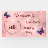 Roze Sparkly Butterfly op maat van de 80ste verjaa Spandoek (Horizontaal)