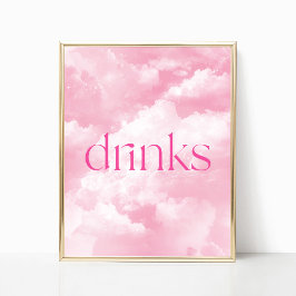 Roze Sparkly Clouds Drinken Tafelteken Poster