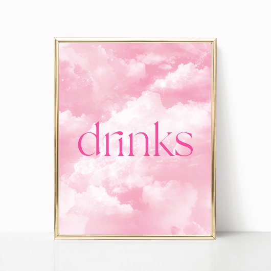 Roze Sparkly Clouds Drinken Tafelteken Poster