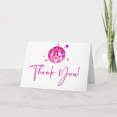 Roze Sparkly Disco Ball Verjaardagsfeestje Bedankkaart (Voorkant)