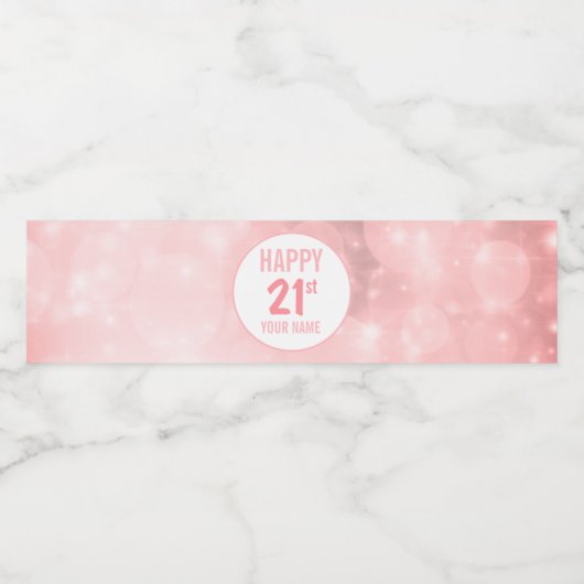 Roze Sparkly eenentwintigste verjaardag Waterfles Etiket (Enkel label)