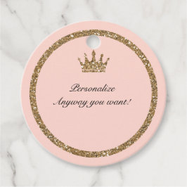 Roze Sparkly Goud Glitter Sweet 16 Prinses Kroon Bedankjes Labels