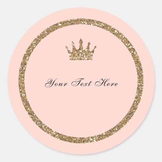 Roze Sparkly Goud Glitter Sweet 16 Prinses Kroon Ronde Sticker (Voorkant)