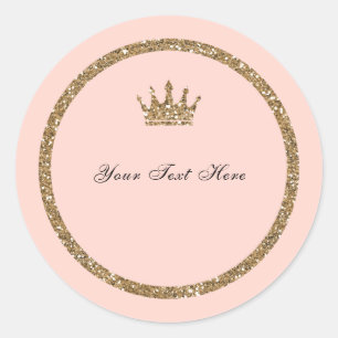 Roze Sparkly Goud Glitter Sweet 16 Prinses Kroon Ronde Sticker