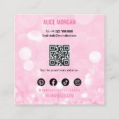 Roze Sparkly Make-up Artiest Glamour Bokeh Sequin  Vierkante Visitekaartje (Achterkant)