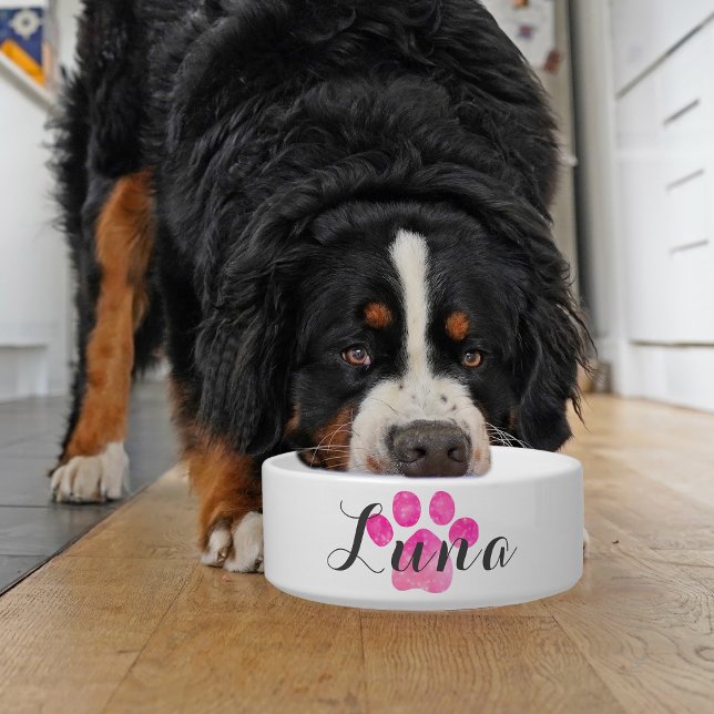 Roze Sparkly Paw Print Personaliseer Hondenkom Voerbakje (Add a touch of sparkle to mealtime with our personalized pet bowl!)