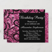 Roze Sparkly Swirl Verjaardagsfeest voor vrouwen Kaart (Voorkant / Achterkant)