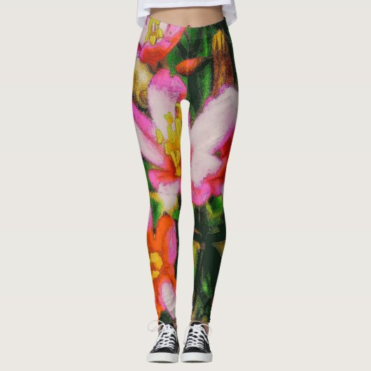Roze spattende bloemen leggings (Voorkant)