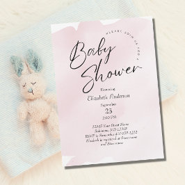 Roze Spatwater Waterverf Baby Meisje Baby Shower  Kaart