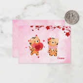 Roze, speciaal gepersonaliseerde tijgers Hart Wild Notitiekaartje (Voorkant / Achterkant in situ)