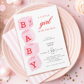 Roze Speelgoed blokjes | Girl Baby shower Invitati Kaart