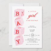Roze Speelgoed blokjes | Girl Baby shower Invitati Kaart (Voorkant)