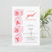 Roze Speelgoed blokjes | Girl Baby shower Invitati Kaart (Staand voorkant)