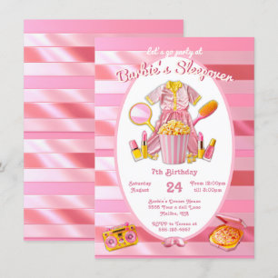 Roze speelgoed pop Sleepover Slumber Verjaardagsfe Kaart