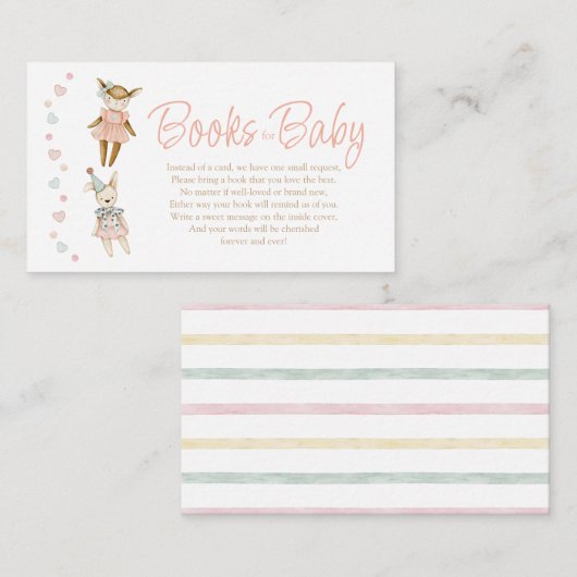 Roze speelgoed rustiek Baby shower Breng een boek Informatiekaartje (Voorkant / Achterkant)