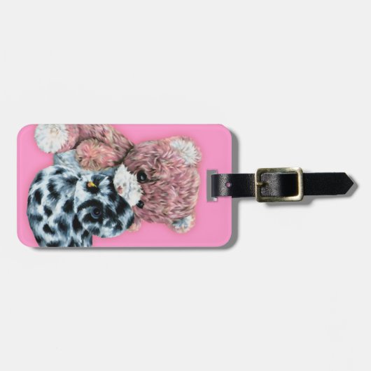 Roze speelgoed teddy en eend kinder genoemd bagage bagagelabel (Voorkant horizontaal)